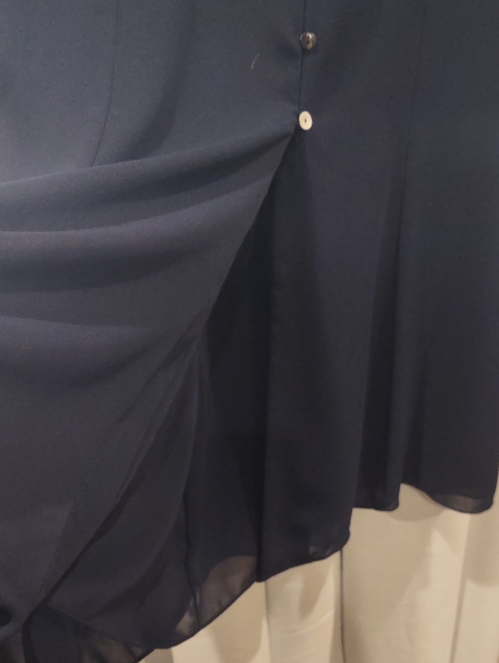 Chaus Navy button-down dress Short Sleeve tie in back Ruffle Summer Lightweight - Picture 5 of 16